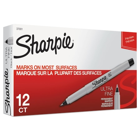 Sharpie Ultra Fine Tip Permanent Marker, Extra-Fine Needle Tip, Black, PK12 37001